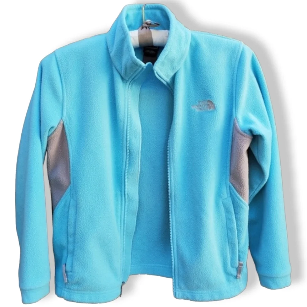THE NORTH FACE Full Zipper Fleece Jacket Girls M 10 12 Front Back Logo Blue